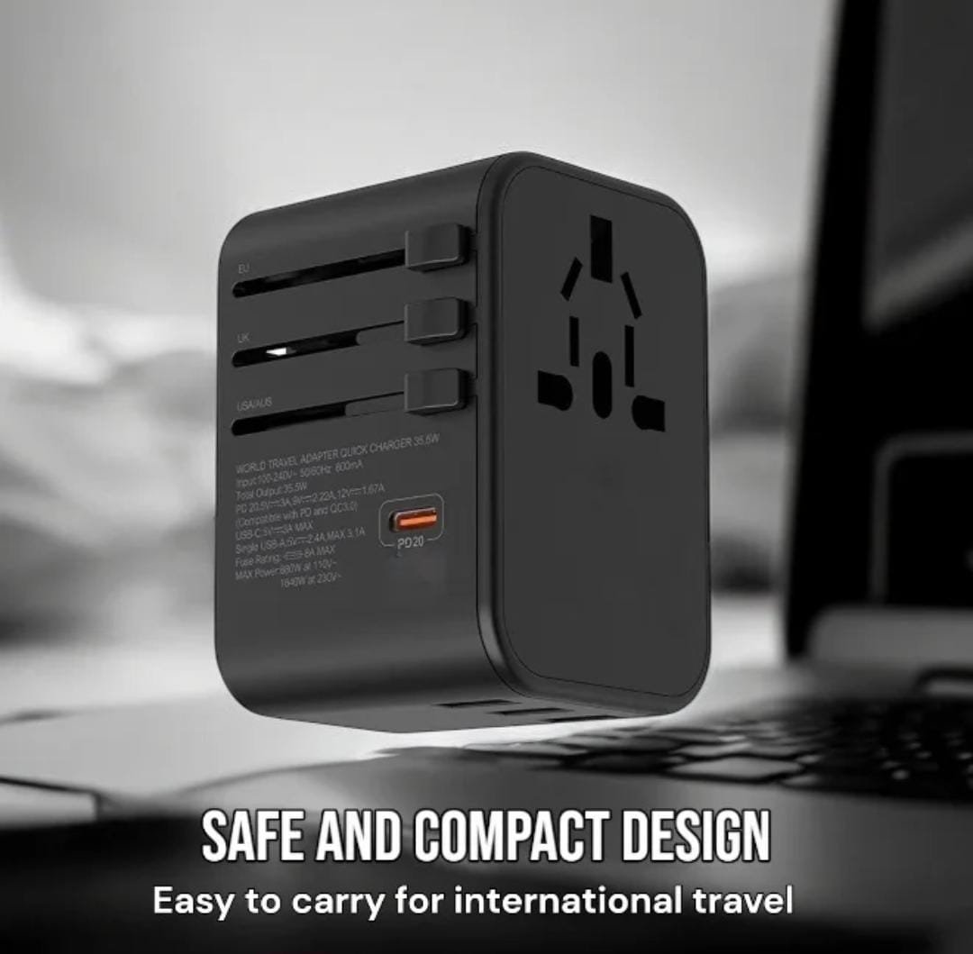 20w Universal International Travel Adaptor With Type C Fast Charger - Image 4